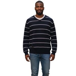 Angelo Litrico Men’s XL Black &‎ White Striped V-Neck Pullover Sweater